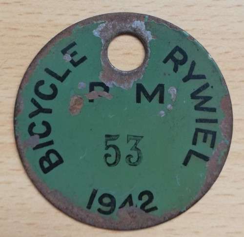 1942 Paarl Municipality Bicycle Rywiel license #53