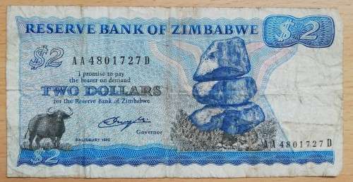 1980 Zimbabwe $2 Salisbury - first version - Series AA