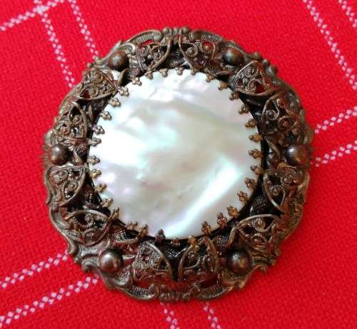 Large vintage brooch with mother-of-pearl inlay