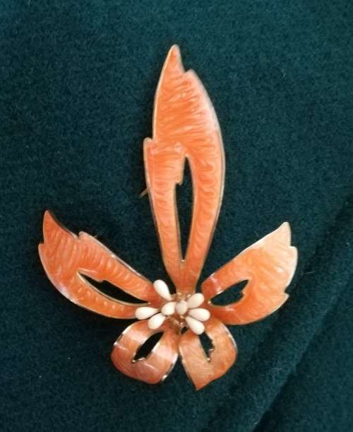 Exquisite vintage enamel brooch in gold-coloured setting
