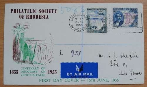 1955 Rhodesia & Nyasaland pair of Illustrated FDCs registered airmail to Cape Town