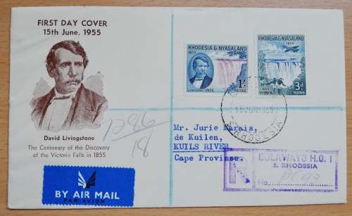 1955 Rhodesia & Nyasaland pair of Illustrated FDCs registered airmail to Cape Town