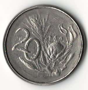 1965 SA 20c coin manipulated in industrial washing machine