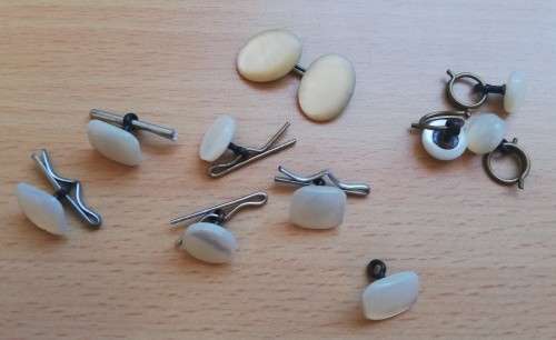 Vintage collection of mother of pearl button clips and detachable studs