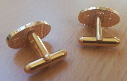 Pair of vintage Sanlam gold-coloured cufflinks, heavy plated