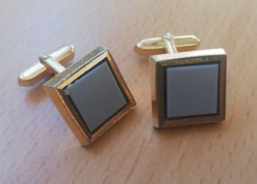 Pair of vintage square cufflinks with grey inlay detail