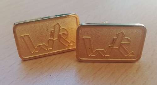Pair of vintage gold-plated cufflinks with WR logo