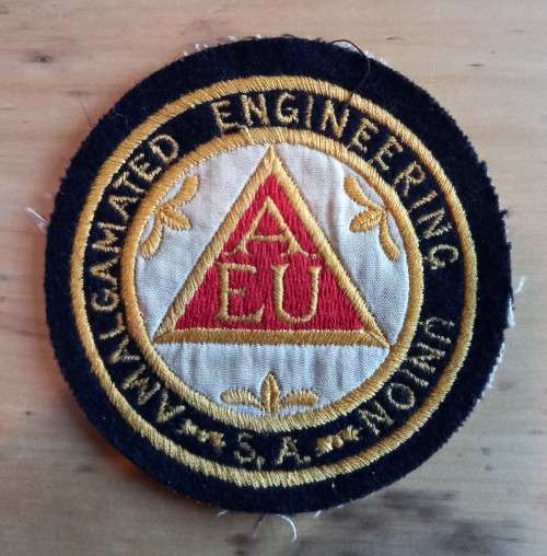 Vintage Amalgamated Engineering Union of South Africa embroidered badge, circa 1960s