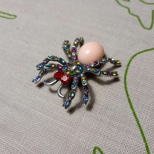 Colourful vintage costume jewellery spider brooch