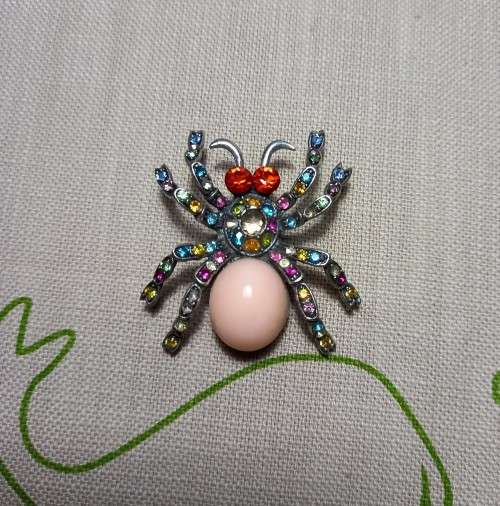 Colourful vintage costume jewellery spider brooch
