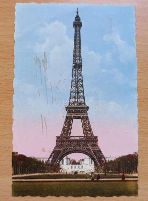 1956 France Souvenir Card of the Eiffel Tower to Cape Town