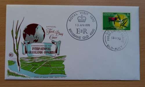 Australia FDC 1970 Grasslands + Royal Visit cancellation
