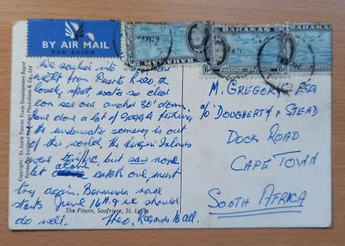 Air Mail card 1962 Bahamas to Cape Town