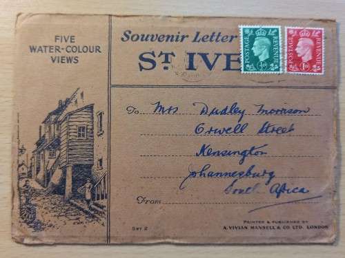 Great Britain souvenir letter St Ives, Cornwall, 1937, with 5 foldout watercolour cards