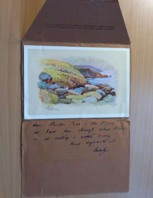 Great Britain souvenir letter St Ives, Cornwall, 1937, with 5 foldout watercolour cards