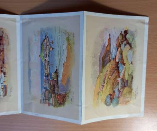 Great Britain souvenir letter St Ives, Cornwall, 1937, with 5 foldout watercolour cards