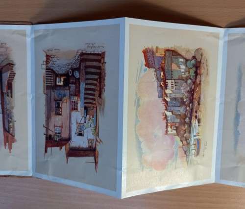 Great Britain souvenir letter St Ives, Cornwall, 1937, with 5 foldout watercolour cards