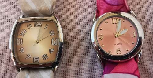 Pair of cloth strap watches - new batteries, working