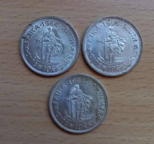 SA lot of 5 silver 5c & 3 silver 10c coins - could be from proof sets