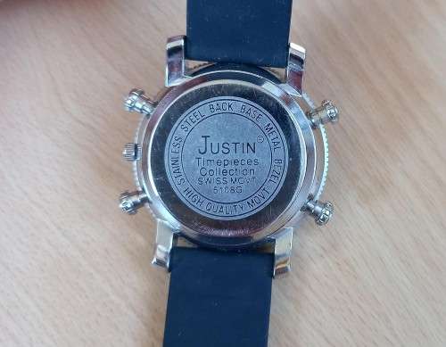 Gents Justin multifunctional watch with rubber strap, new battery, working