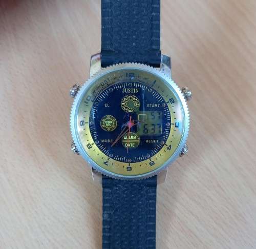Gents Justin multifunctional watch with rubber strap, new battery, working