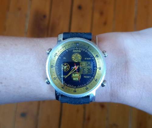 Gents Justin multifunctional watch with rubber strap, new battery, working