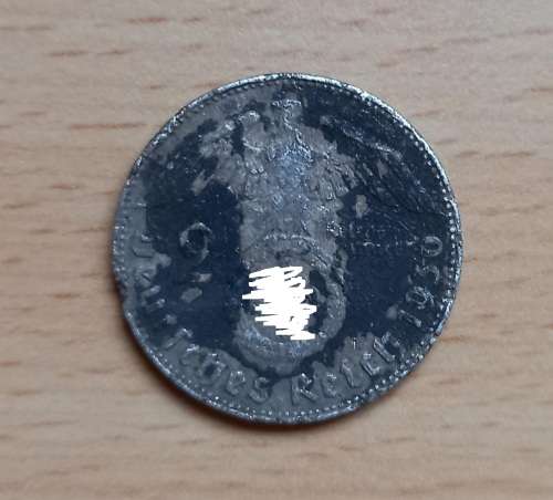 1936 Germany Third Reich 2 Reichsmark, 62.5% silver, very rare but damaged