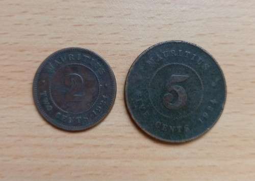 1924 Mauritius 2 Cents & 5 Cents, rare