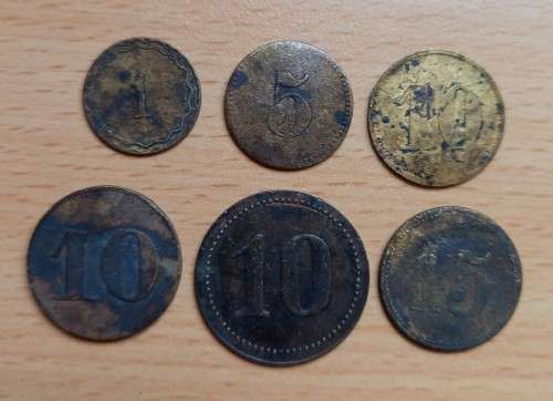 Germany lot of 6 werth marke tokens, some with overstamps