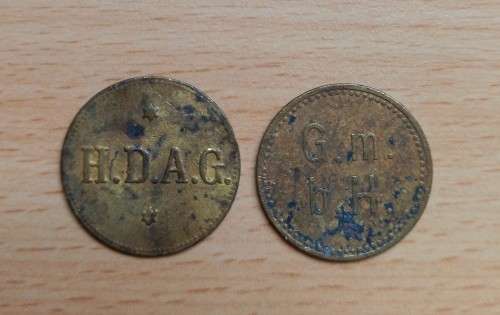 Germany Hamburg pair of ferry tokens Faehrmarke H.D.A.G. rare