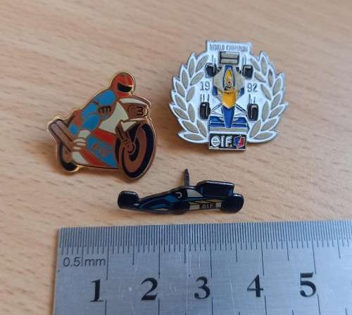 Lot of 3 vintage Elf racing lapel pin badges