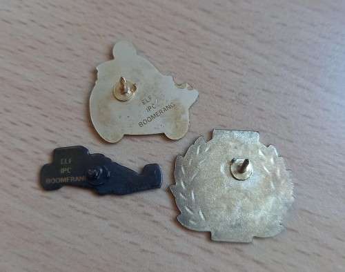 Lot of 3 vintage Elf racing lapel pin badges