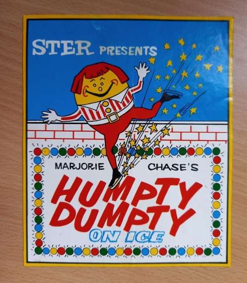 Large vintage sticker for Marjorie Chase`s Humpty Dumpty On Ice ice skating performance - by Ster