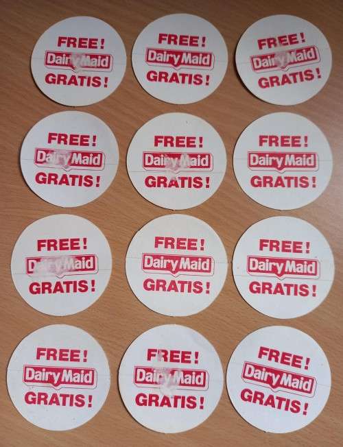 Full set of 12 Dairy Maid zodiac card stickers, 1970s