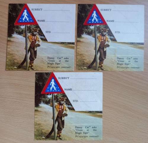 Lot of 3 vintage Danny Cat road safety stickers for school books