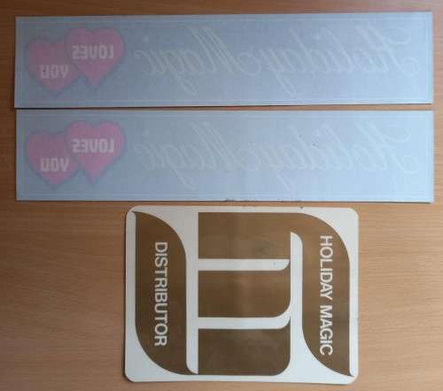 Lot of 3 rare vintage 1970s `Holiday Magic` stickers - a beauty products Ponzi scheme