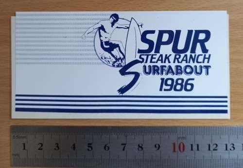 Rare vintage Spur Steak Ranch Surfabout 1986 sticker