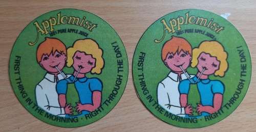 Lot of 13 vintage Applemist apple juice & `luv `n apple` stickers