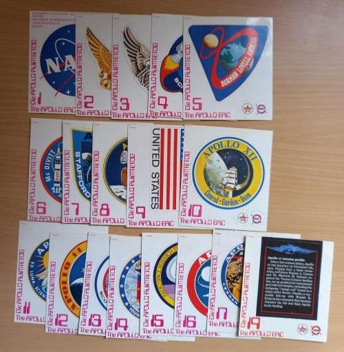 Vintage lot of 18 Caltex Apollo NASA collectible sticker cards from 1970s