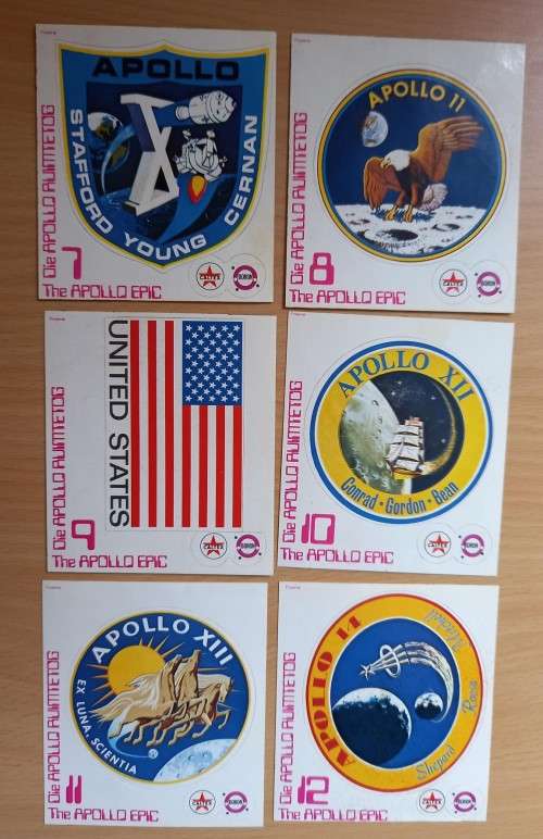 Vintage lot of 18 Caltex Apollo NASA collectible sticker cards from 1970s