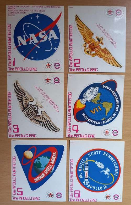 Vintage lot of 18 Caltex Apollo NASA collectible sticker cards from 1970s