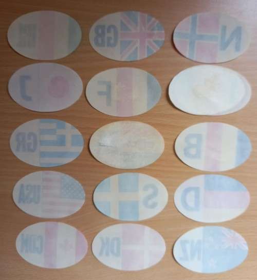 Vintage lot of 15 Shell promotion international car license stickers from the 1970s