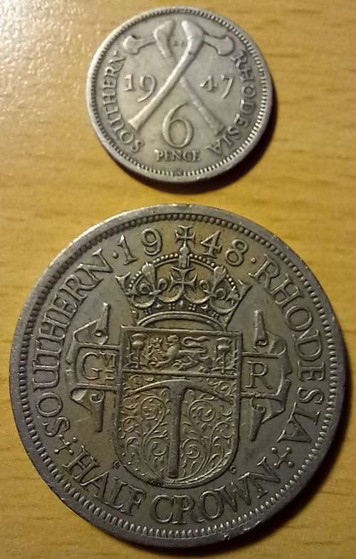 Southern Rhodesia 1/2 Crown 1948 & 6 Pence 1947