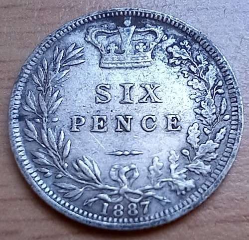 1887 Great Britain sterling silver 6 Pence, Young Head