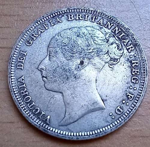 1887 Great Britain sterling silver 6 Pence, Young Head