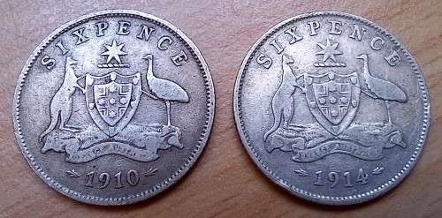 Australia 6 Pence 1910 & 1914