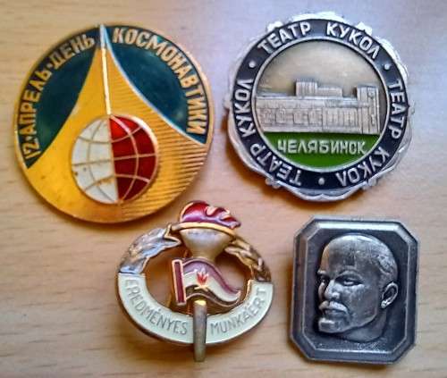 Lot of 3 Russian & 1 Hungarian vintage badges