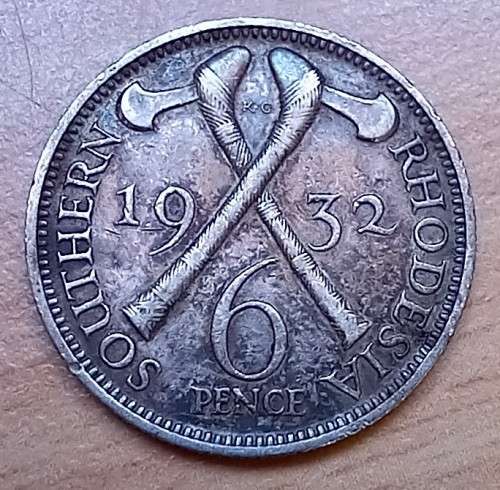 1932 Southern Rhodesia silver 6 Pence