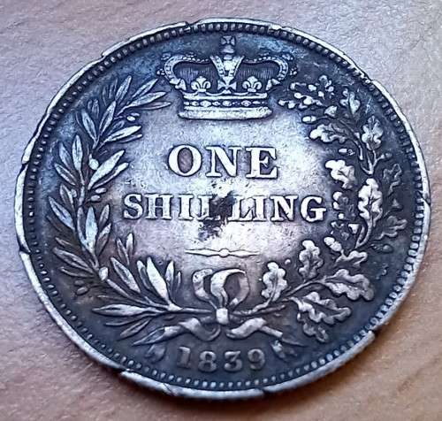 1839 Great Britain silver 1 Shilling with rim marks