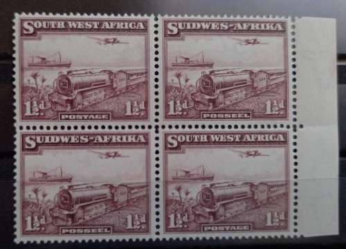 1937 South West Africa 1 1/2d MNH block of 4
